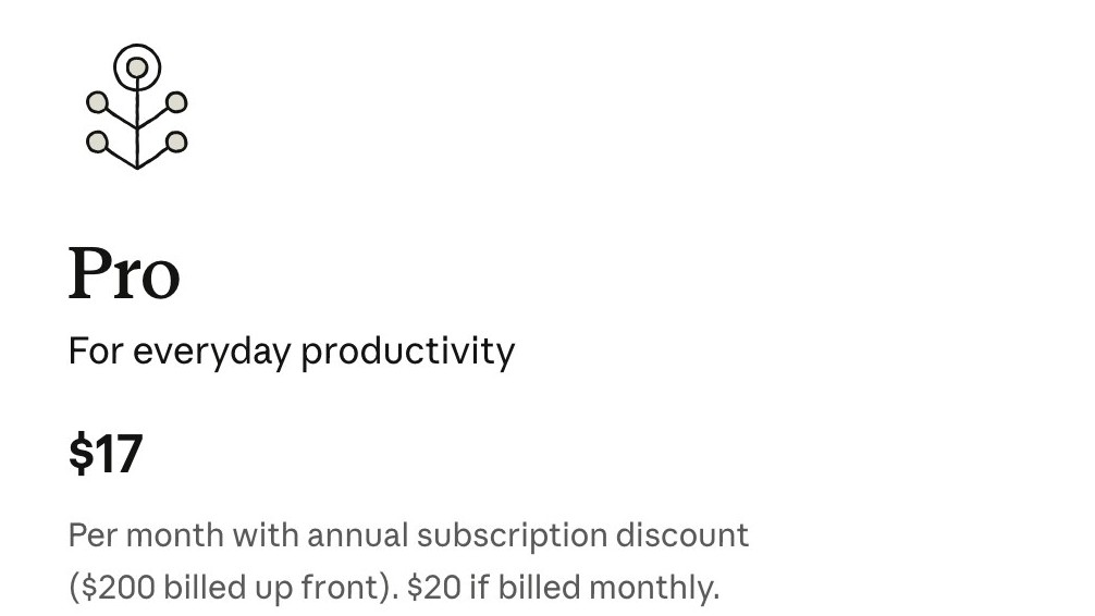 Claude Pro plan card on claude.com/pricing — $17/month with annual billing, $20 if billed monthly